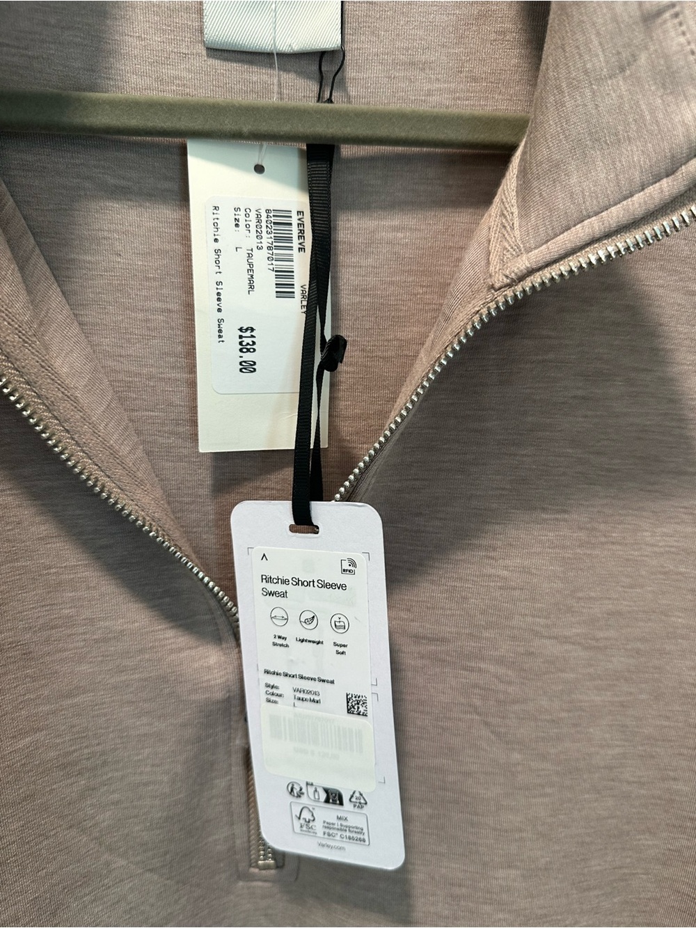 Varley Half-Zip Short Sleeve Sweatshirt - Taupe - Picture 2 of 7